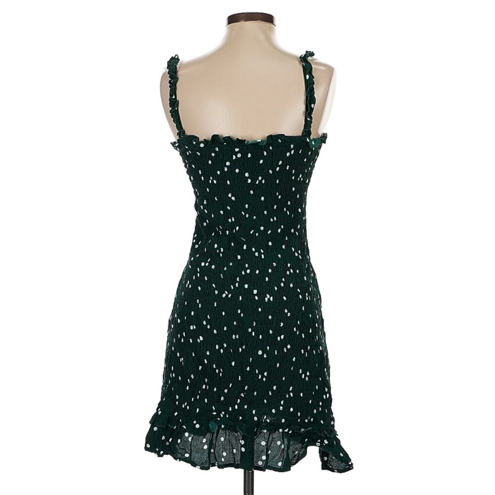 Faithfull The Brand Del Mar Dark Green Smocked Polka Dot Mini Dress M - Picture 8 of 12